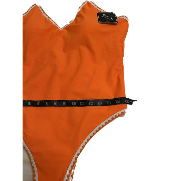 NWT Zaful Tangerine and White Scalloped Trim 1-Piece Swimwear Large (8-10) - Picture 8 of 11